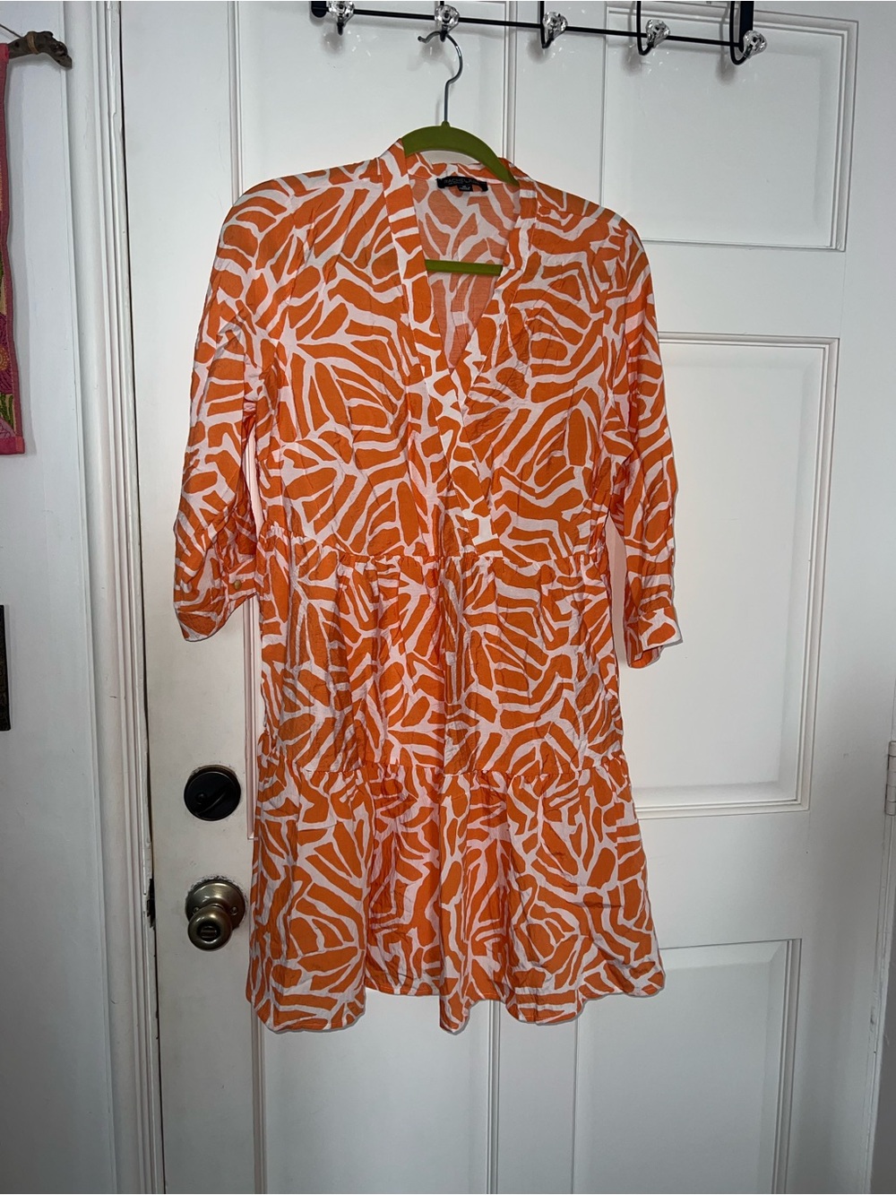 Rachael Ray Orange and White Printed Tiered Dress